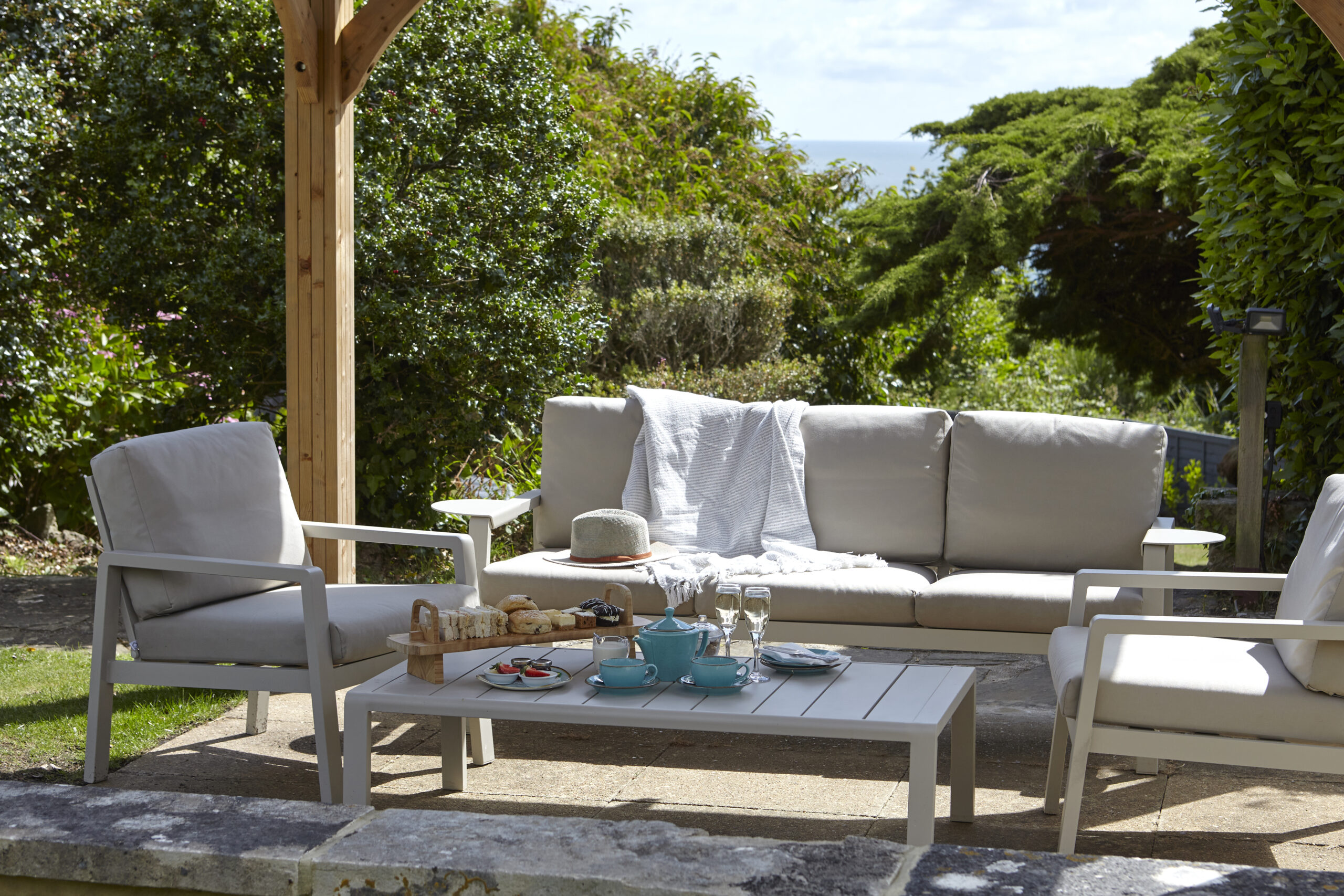 Afternoon tea under the garden pergola