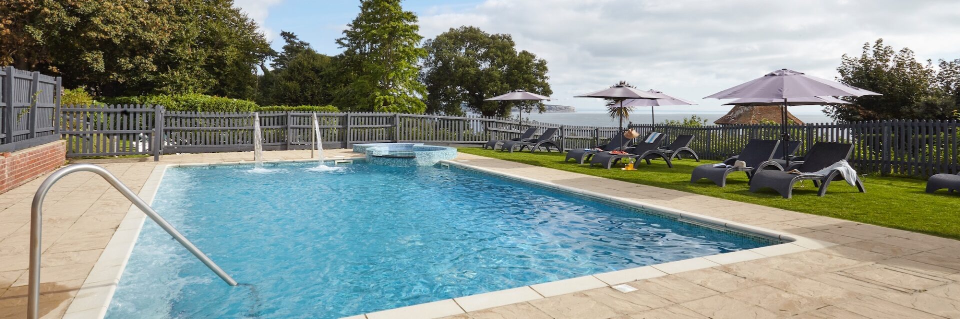 One of the two outdoor pools