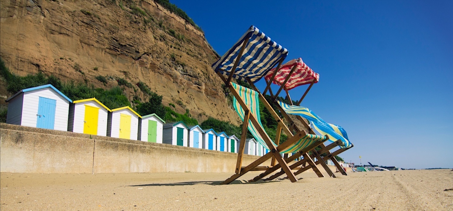 Beach huts and deckchairs on Shanklin beach